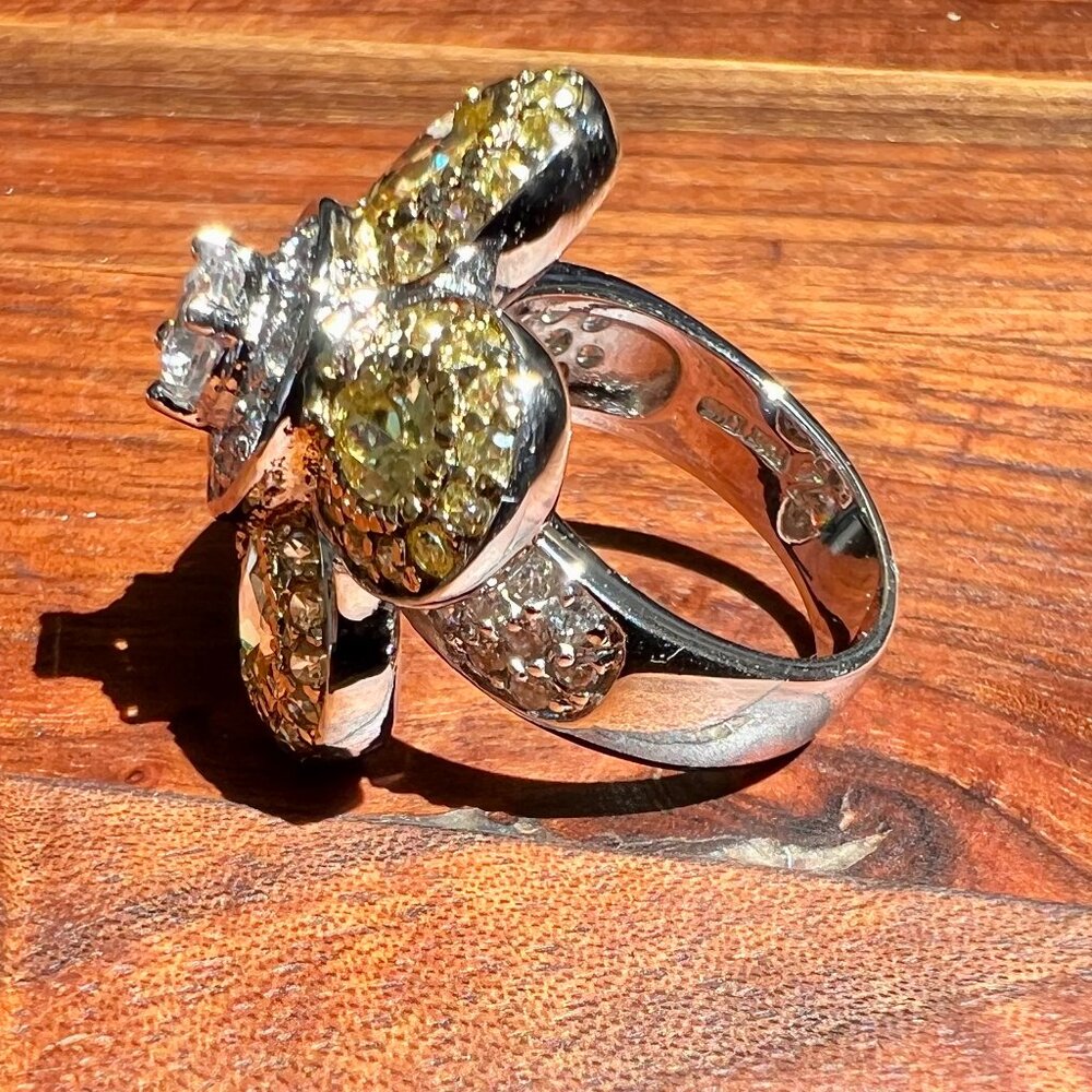 SALE!  Stunning Vintage Yellow Flower Cubic Zirconias and Silver 925 Ring